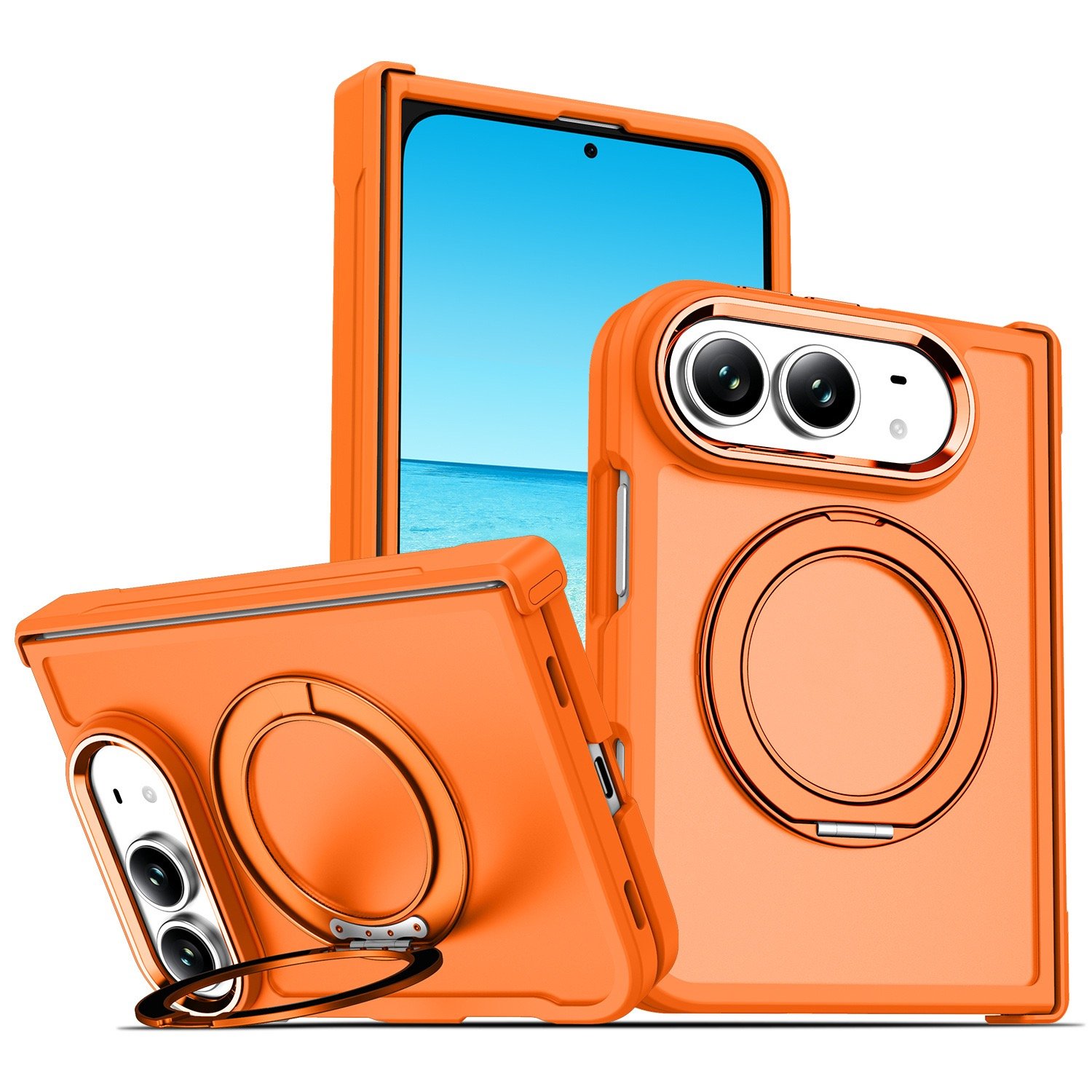 Suitable for Apple iPhone Duo Phone Case with Magnetic Rotating Stand, Double-Edged Center Axis, 82% off Layers of Protection