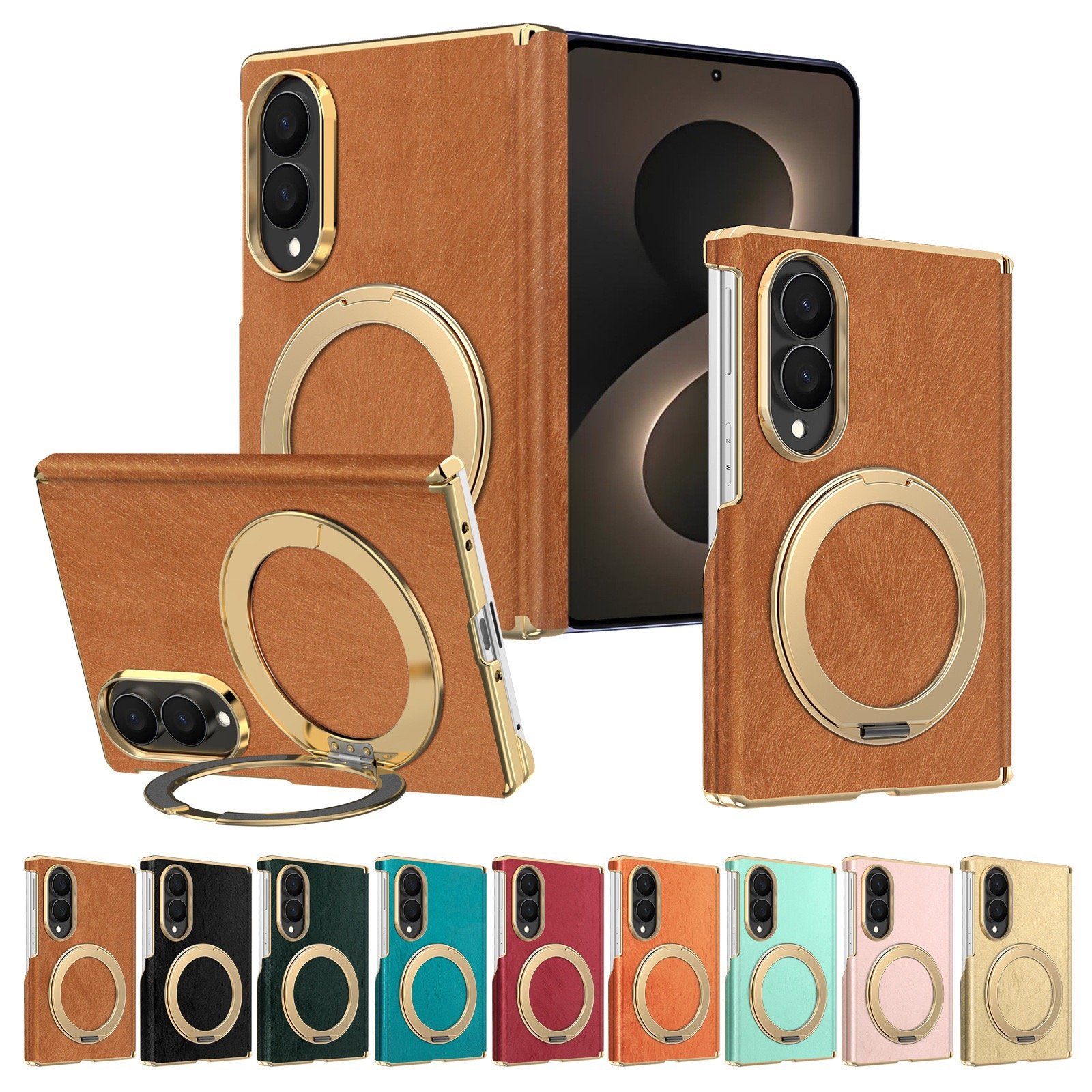 Suitable for Samsung ZFold8ultra mobile phone case 7/6 magnetic suction rotating bracket electroplated plain leather velvet pattern anti-fall case