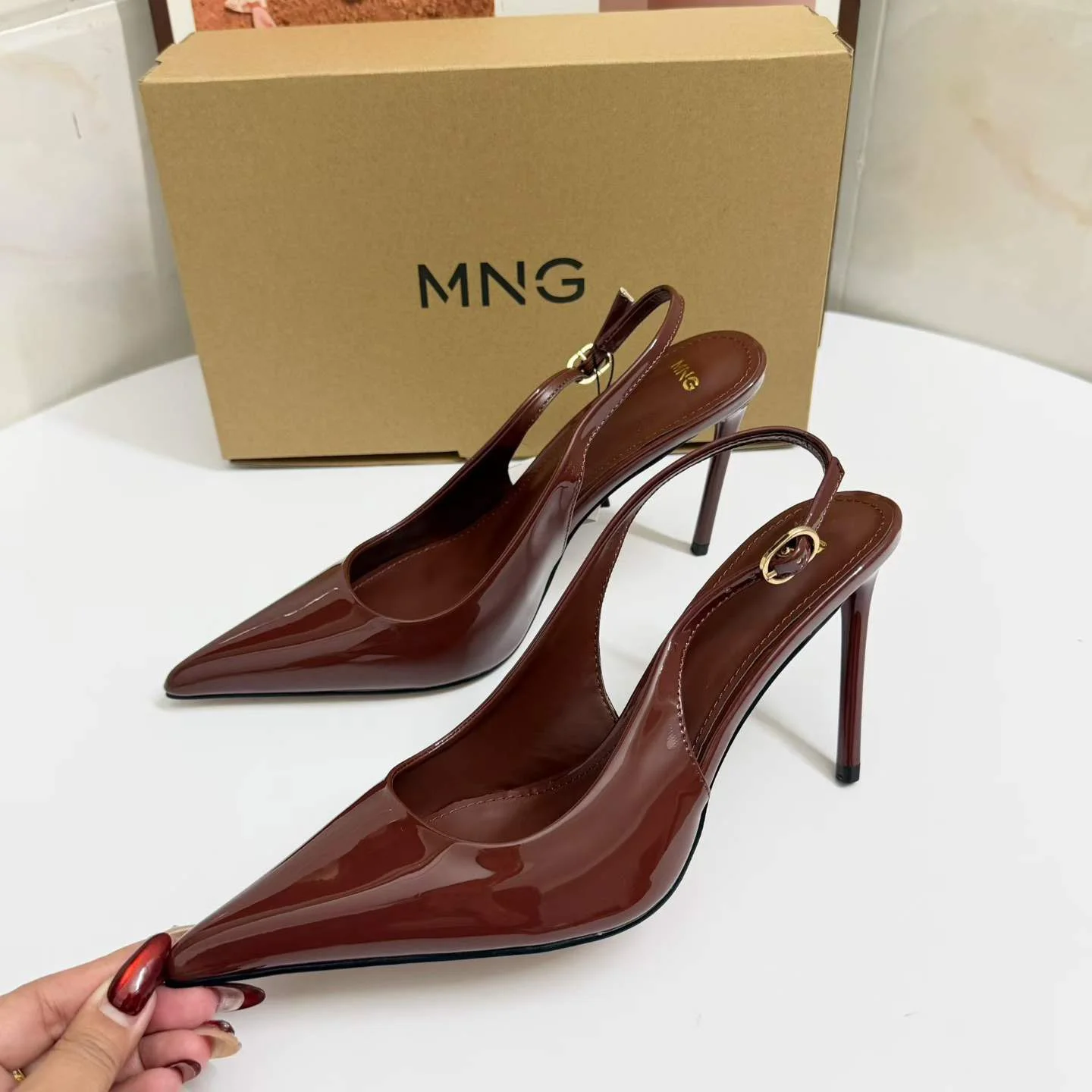 MNG Mango Style 2026 Women's Pointed-Toe Patent Leather Stiletto Heels