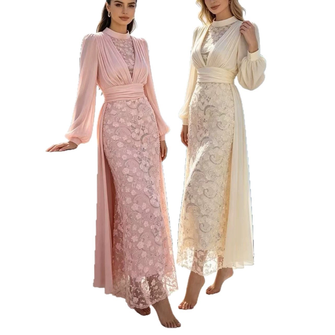 French high-end elegant banquet evening dress long skirt women's new heavy industry embroidery sequin flower waist dress