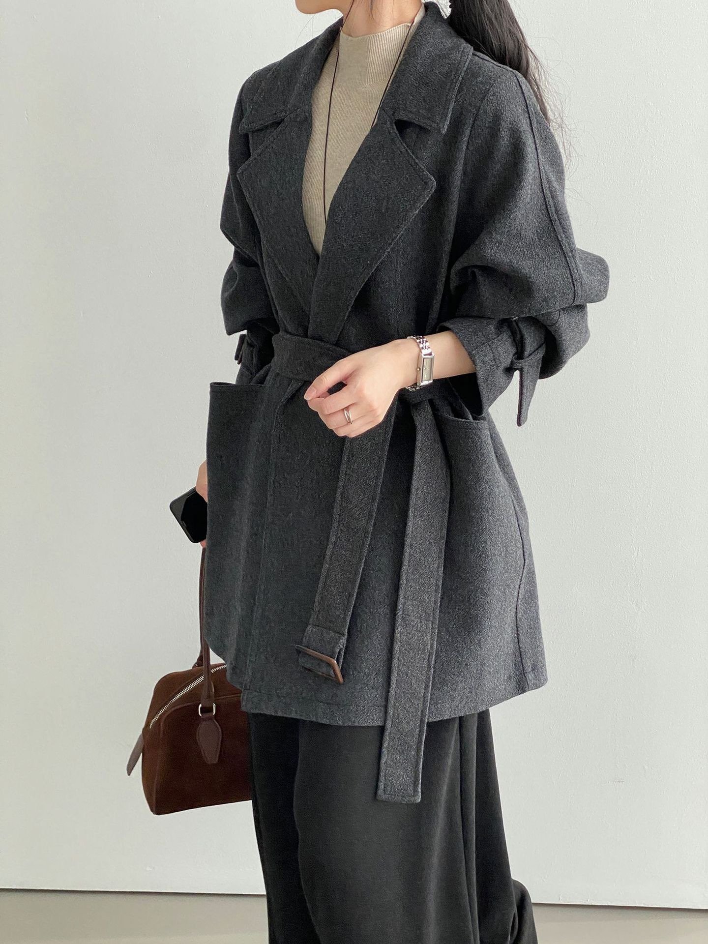 Women’s Korean-Style Wool Blend Lapel Jacket