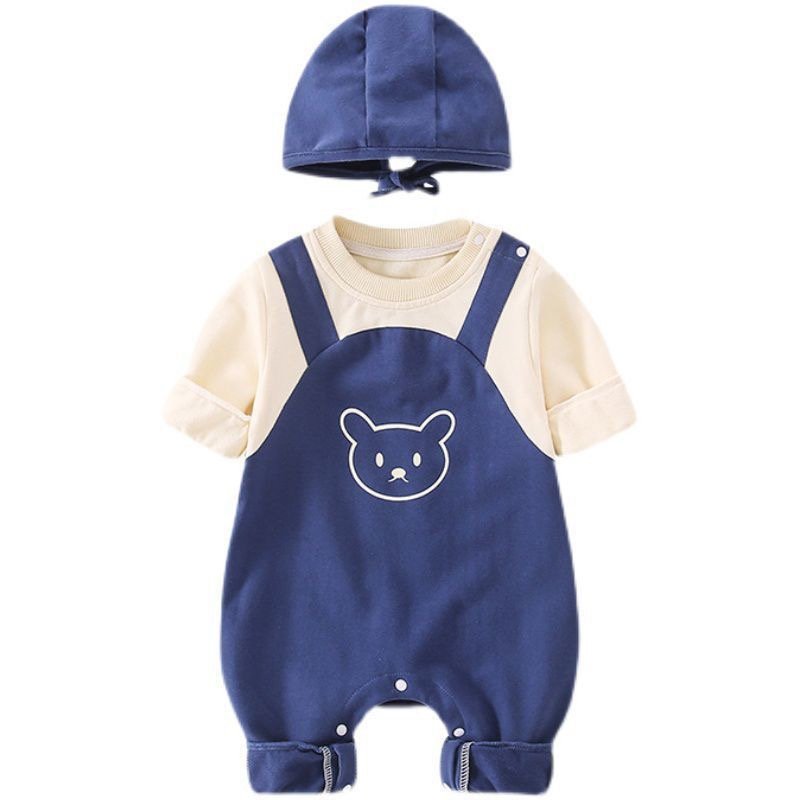 Newborn baby autumn clothes cute super cute baby one-piece romper spring and autumn one month old 100 days hooded outing romper
