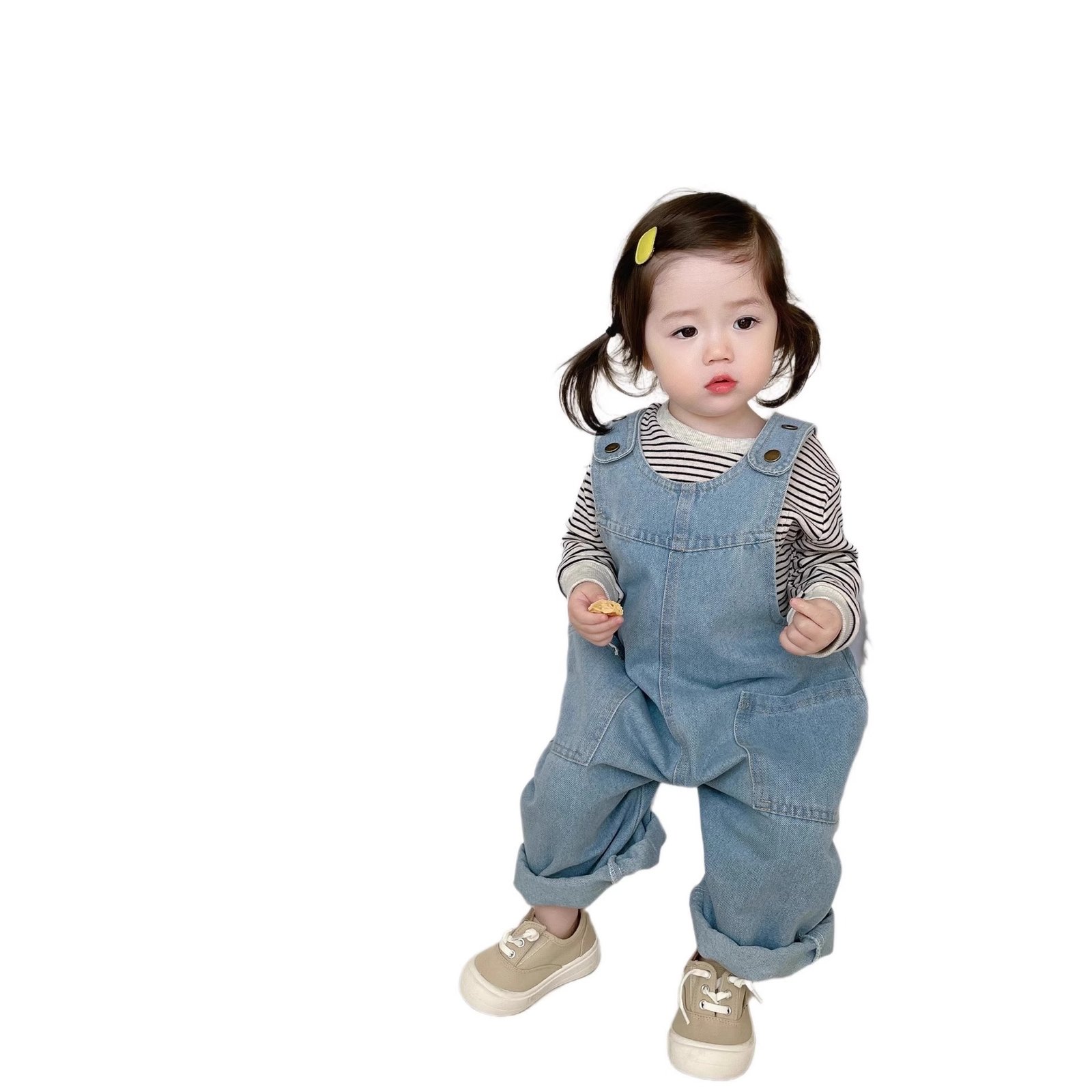 Girls' Denim Overalls Set Stylish Baby Spring and Autumn Children's Pants Two-Piece Set Versatile Casual Autumn Outfit for Girls