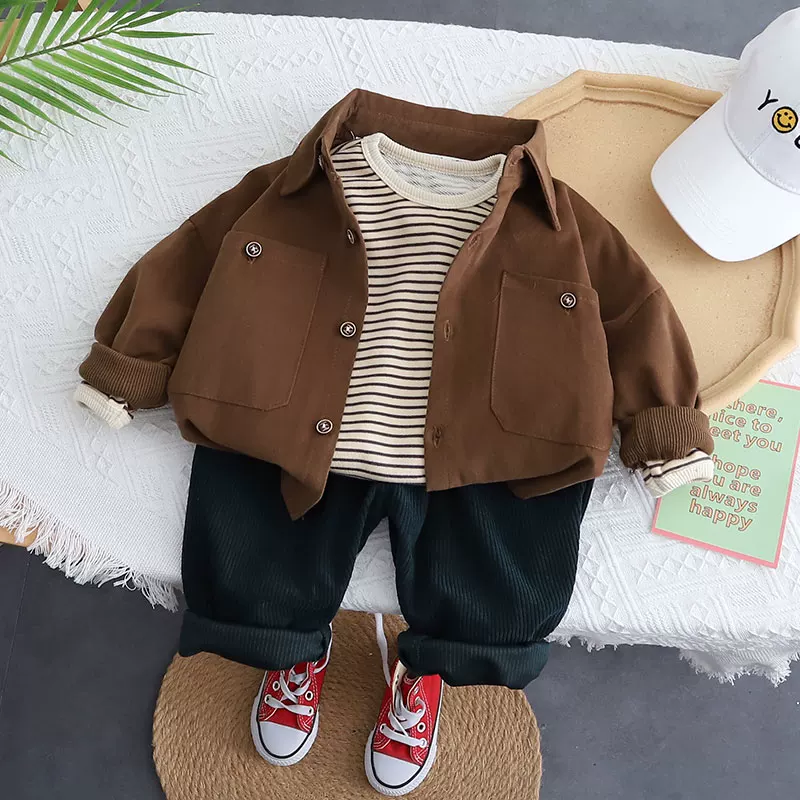 Baby spring clothes suit 1-3 years old boy's shirt Net red three-piece suit trendy children's Korean style fashionable spring and autumn clothes