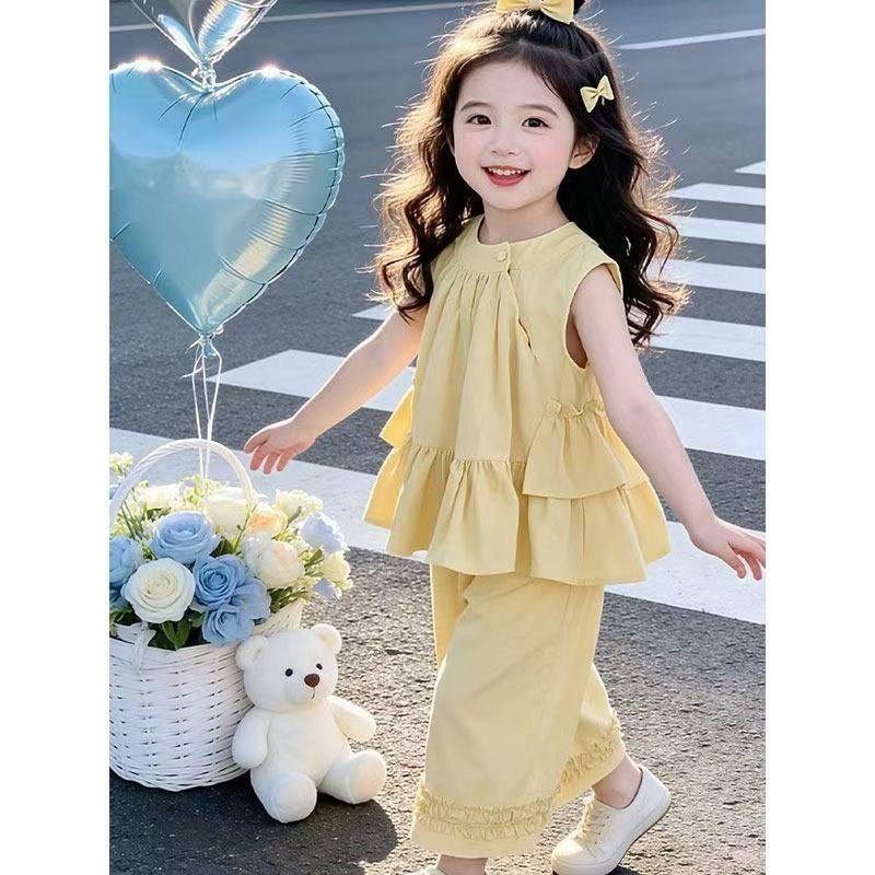 Girls' Summer 2026 New Thin Sleeveless Top Stylish Little Girl Vest Children's Wide-Leg Pants Two-Piece Set