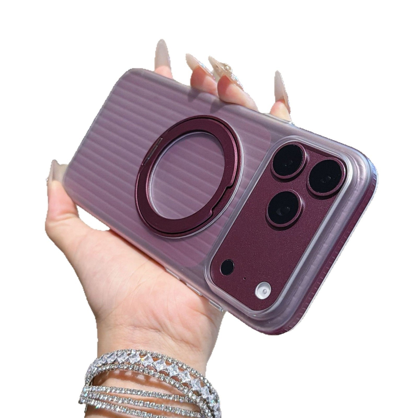 360° Rotating Magnetic Stand for iPhone 18 Pro Corrugated Anti-slip Strip Phone Case, Apple 17 Full Coverage Protective Case