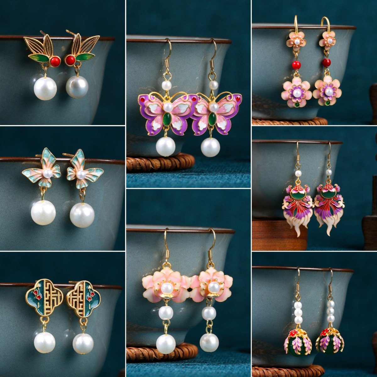 Chinese-Style Enamel Gradient Butterfly Earrings