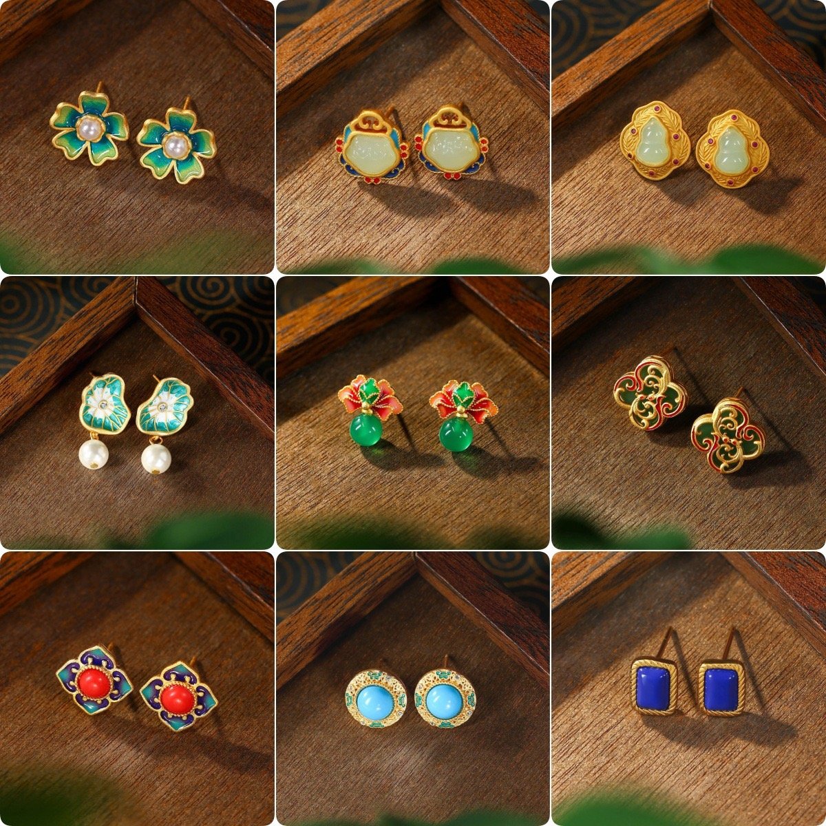 Chinese Enamel Cloisonné Floral Earrings