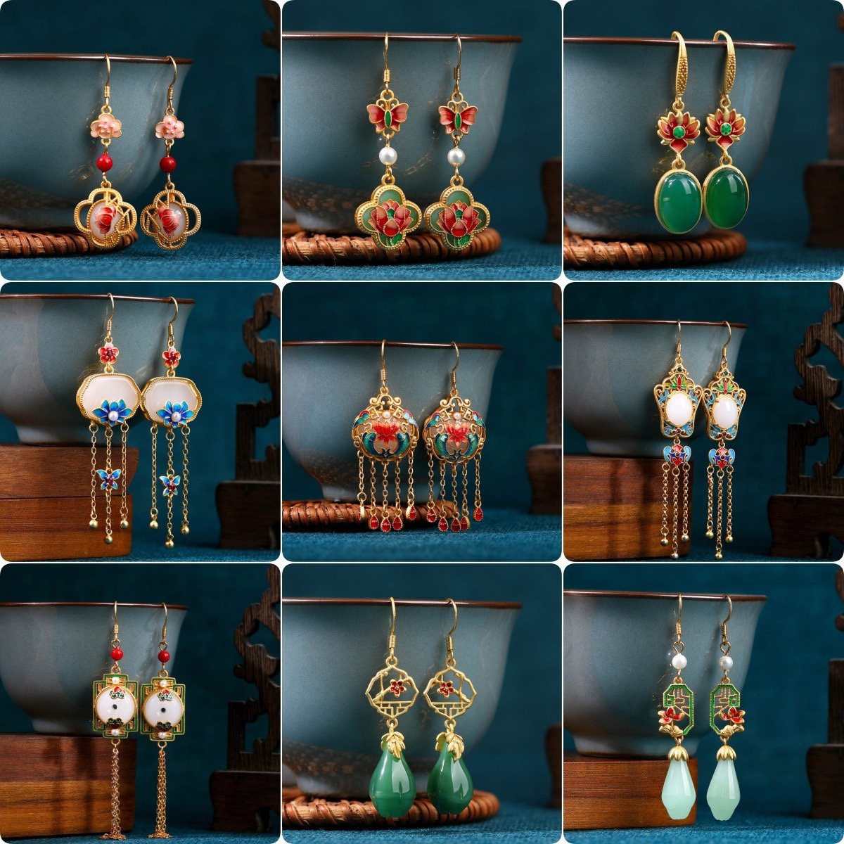 Chinese-Inspired Retro Enamel Flower Earrings | Gold-Plated Niche Jewelry | Women's Wholesale Earrings