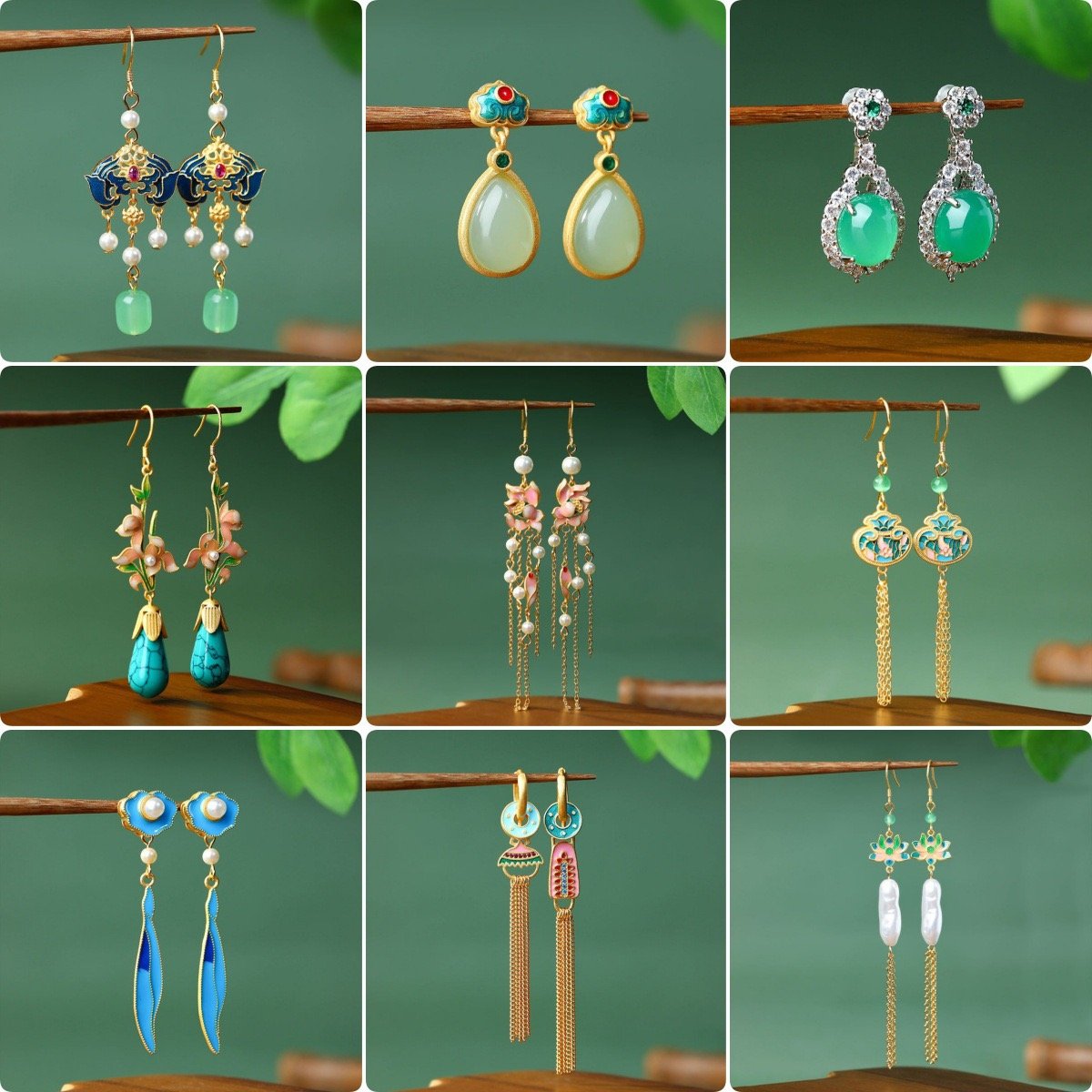 Scenic night market hot new Chinese fashion enamel gradient imitation jade niche earrings summer high-end earrings for women