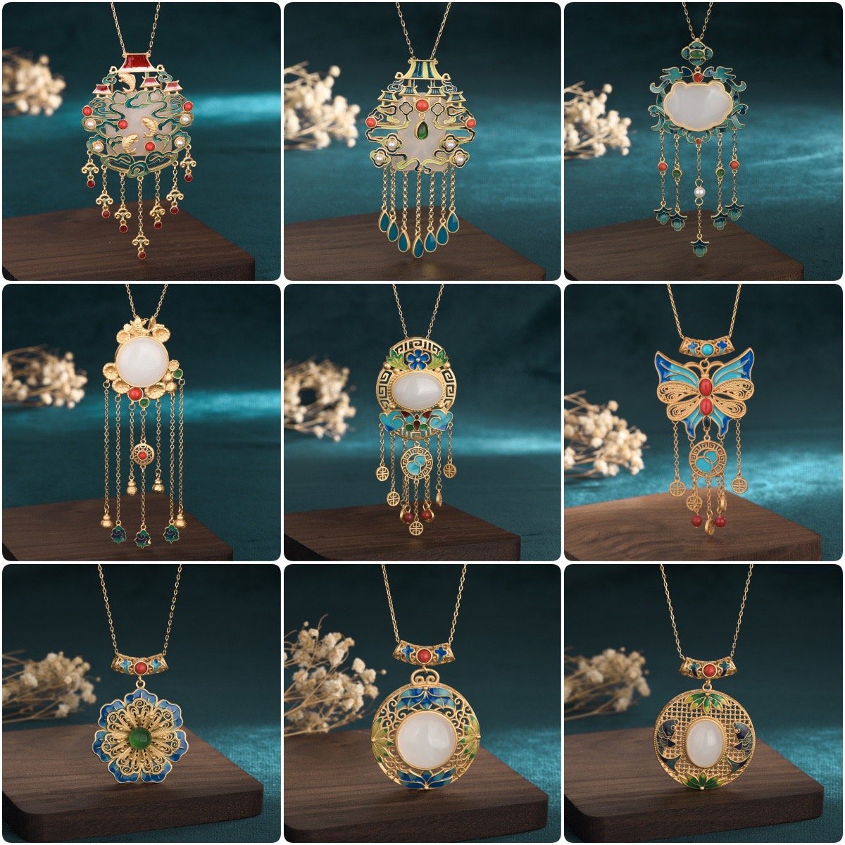 Style 24K Gold-Plated Imitation Hetian Jade Tassel Pendant Necklace