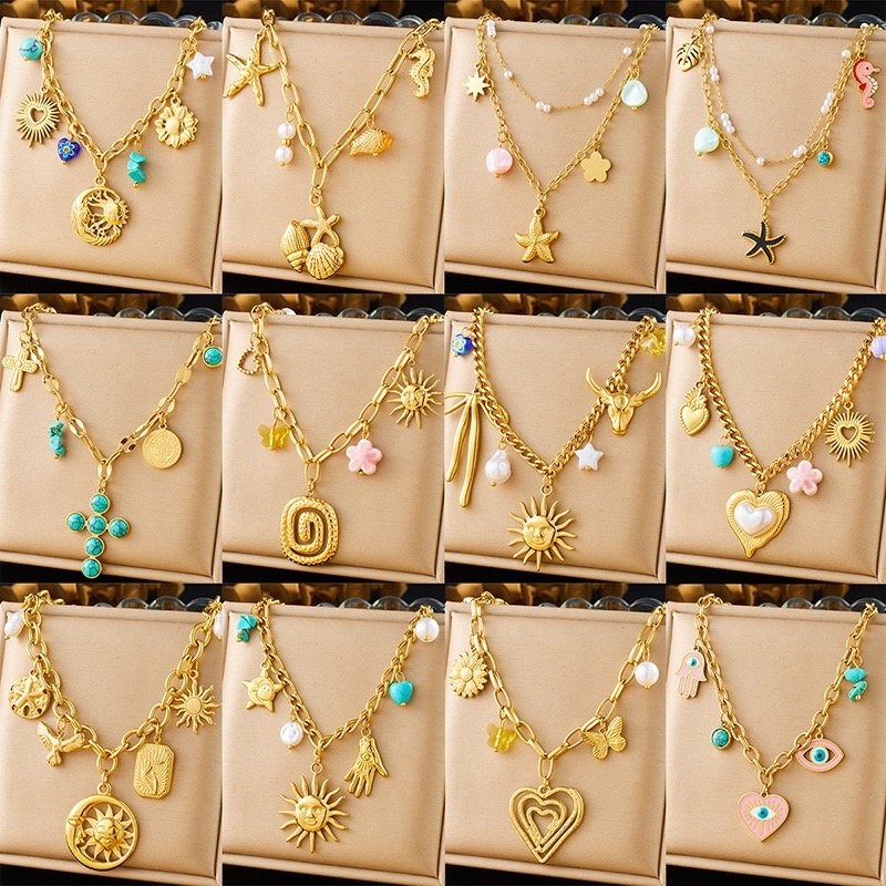 Women's Multi-Element Stainless Steel Layered Pendant Necklace