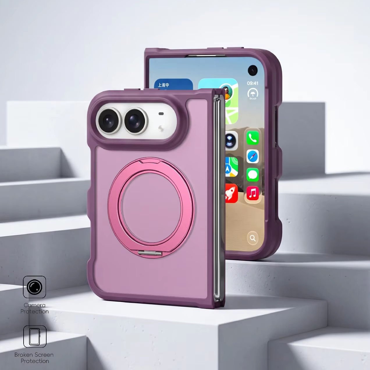 Folding Magnetic Phone Case for iPhone DUO Anti-Fingerprint and Shockproof 2.8mm Thin Back Panel Metal Buttons Cover