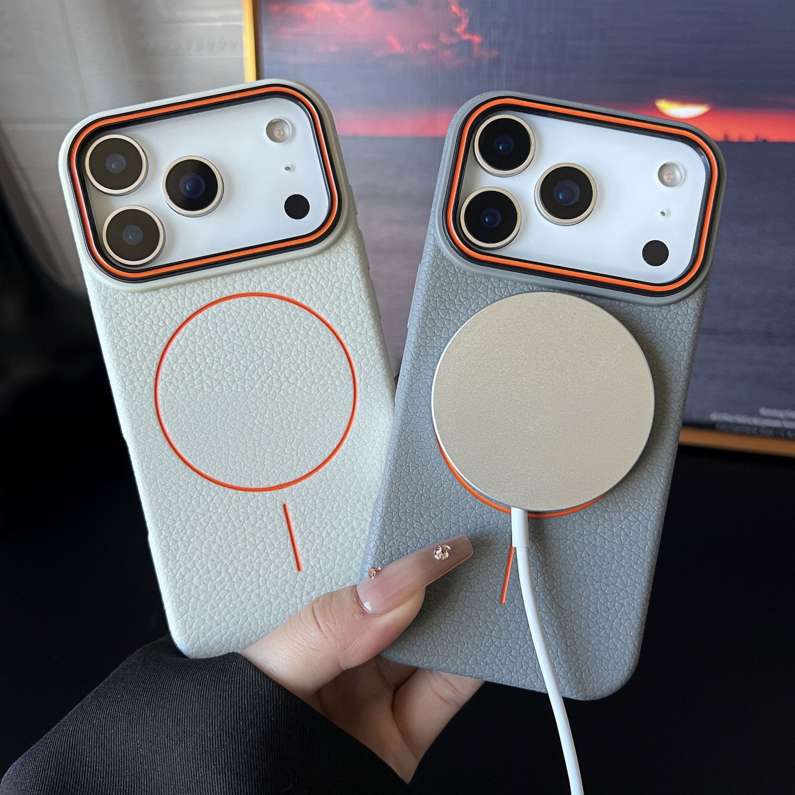 Wireless Charging Litchi Leather Cell Phone Case for iPhone 16 17 15 14 13 12 11 Pro Max Magnetic Luxury Phone Accessories