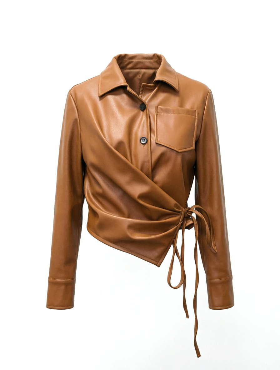 High-end asymmetrical lace-up short leather jacket, lightweight for spring and autumn, versatile for commuting, in stock, European and American style