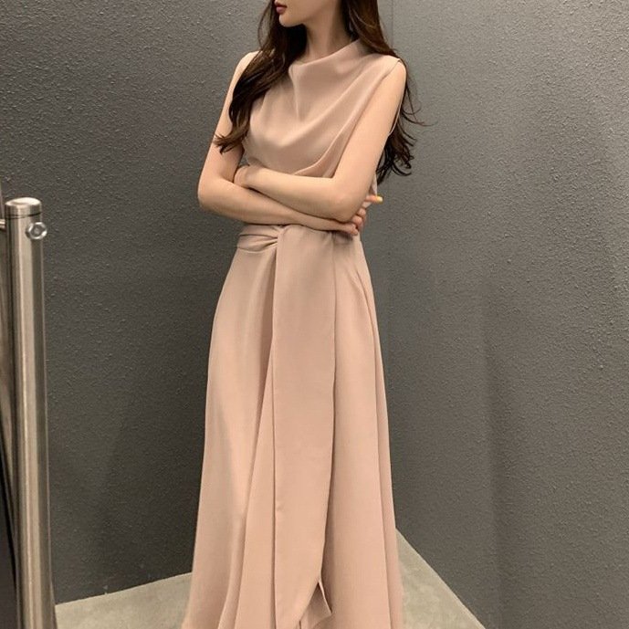 2026 Summer New French Elegant Tie-Waist Slimming Sleeveless Vest Dress Midi Skirt Women's Clothing