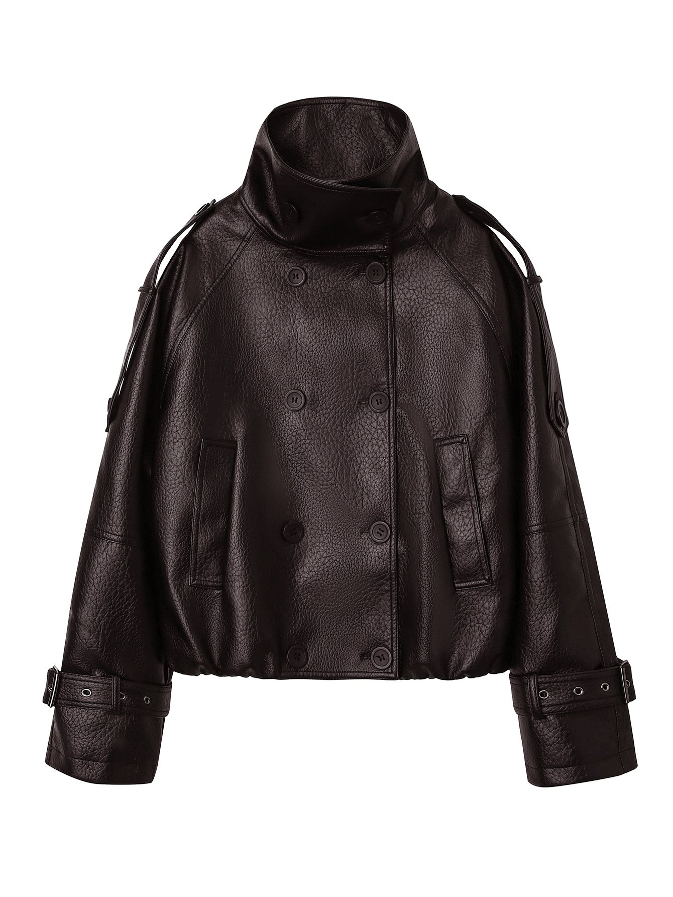 2026 Autumn New Style Stand Collar Double-Breasted Leather Jacket