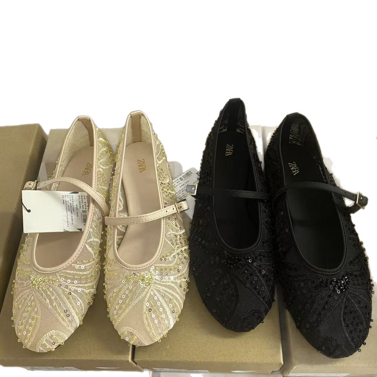 Za In-Stock Spanish Summer New Flat Shoes with Mesh Embroidery, French-Style Round-Toe Mary Jane Ballet Flats for Women