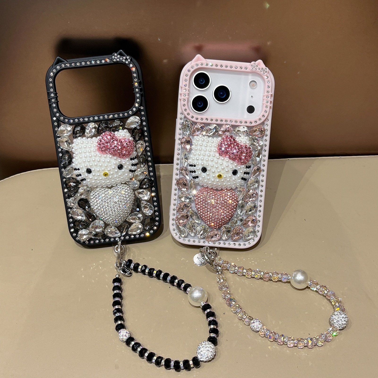 DIY Luxury Full Diamond Case Suitable for Apple 17 Pro Max, Light Luxury Sparkling Diamond Heart-Shaped Protective Cover for Apple 17 Pro